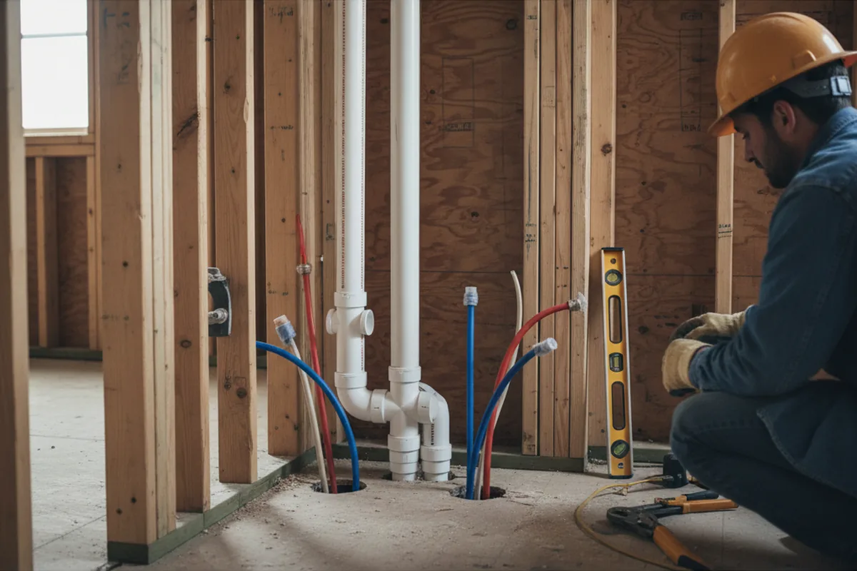 Drain and supply rough-in during Leak Detection in Oakwood
